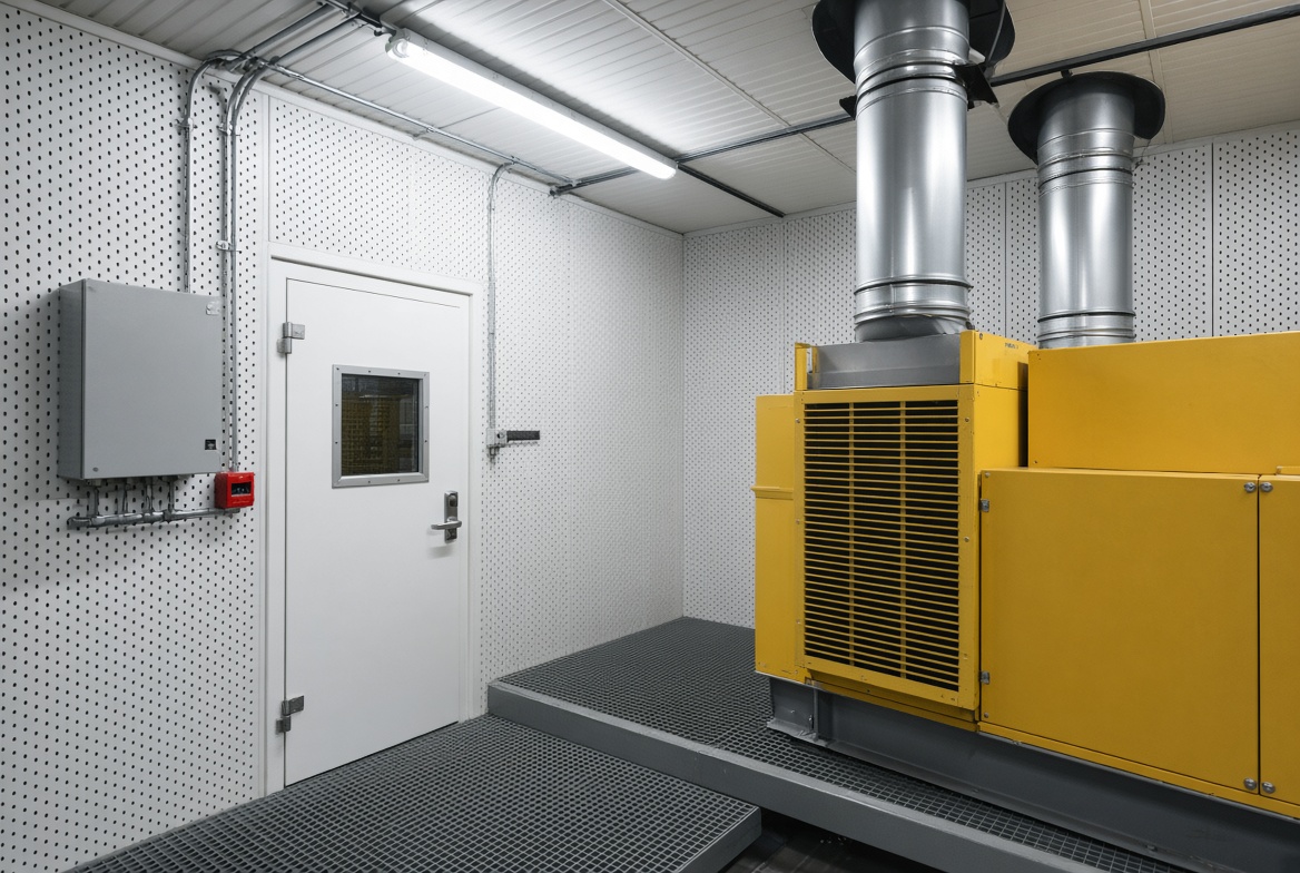 Interior of a walk-in enclosure with CAT generator